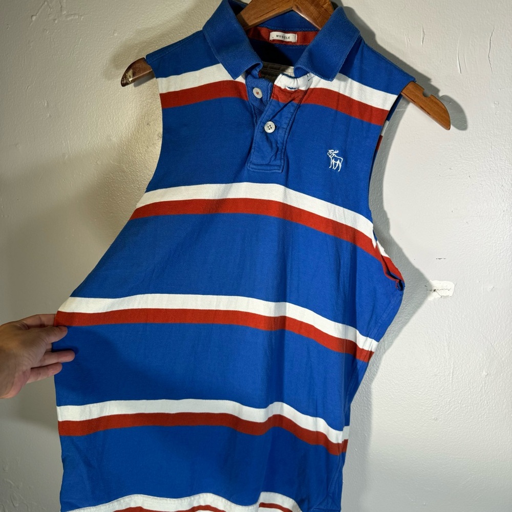 Abercrombie & Fitch Blue, White & Red Striped Sleeveless Polo Tank